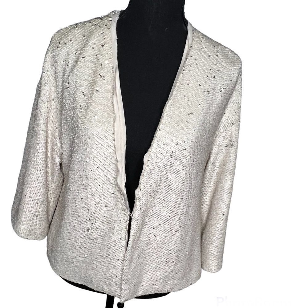 Zara Basics Collection Silver Sequin Off White Women’s Open Cardigan Sz S